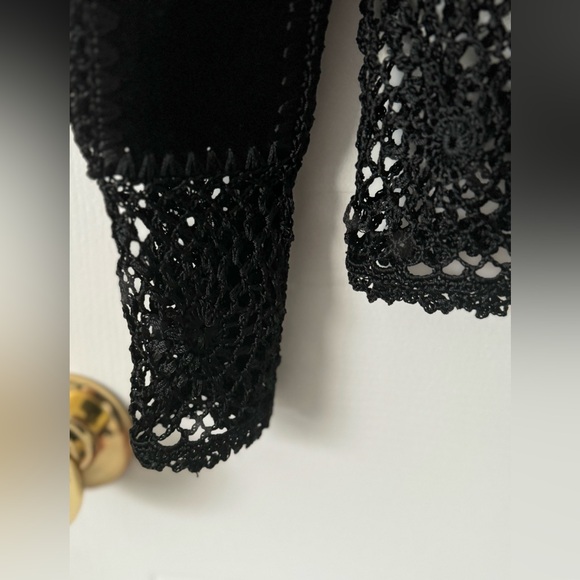 Red Fashion vintage suede  and crochet vest Scully Black Suede Leather Crochet L - Picture 7 of 11